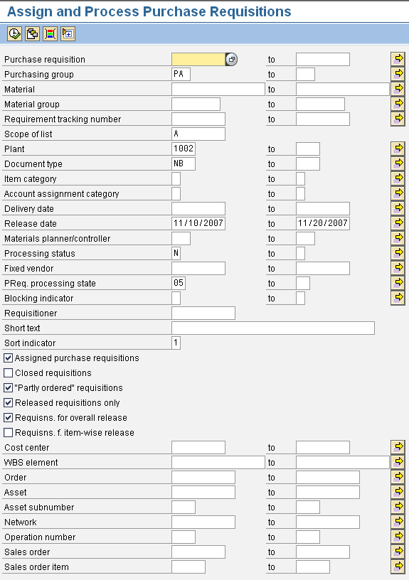 Присвоение заявки на закупку